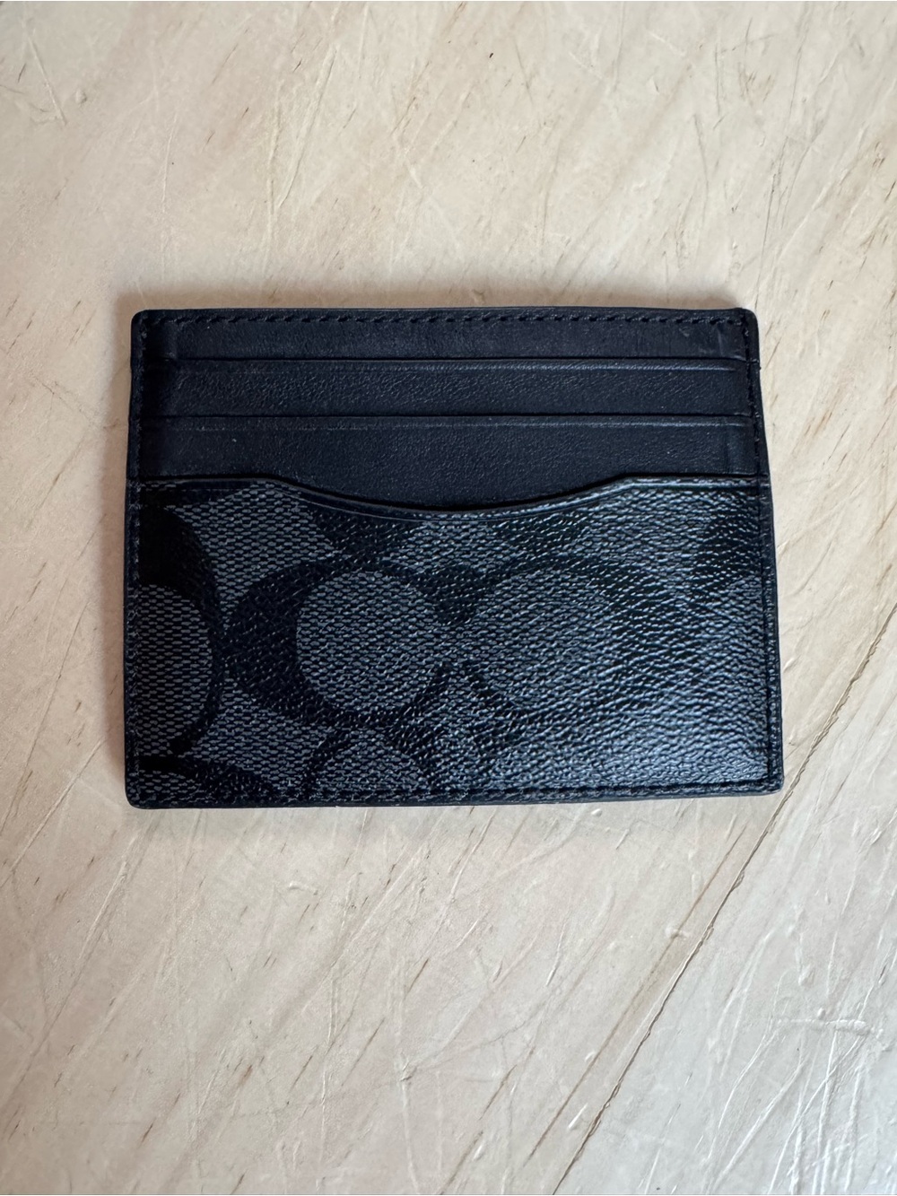Coach Black Signature Canvas Card Holder with Leather Trim
